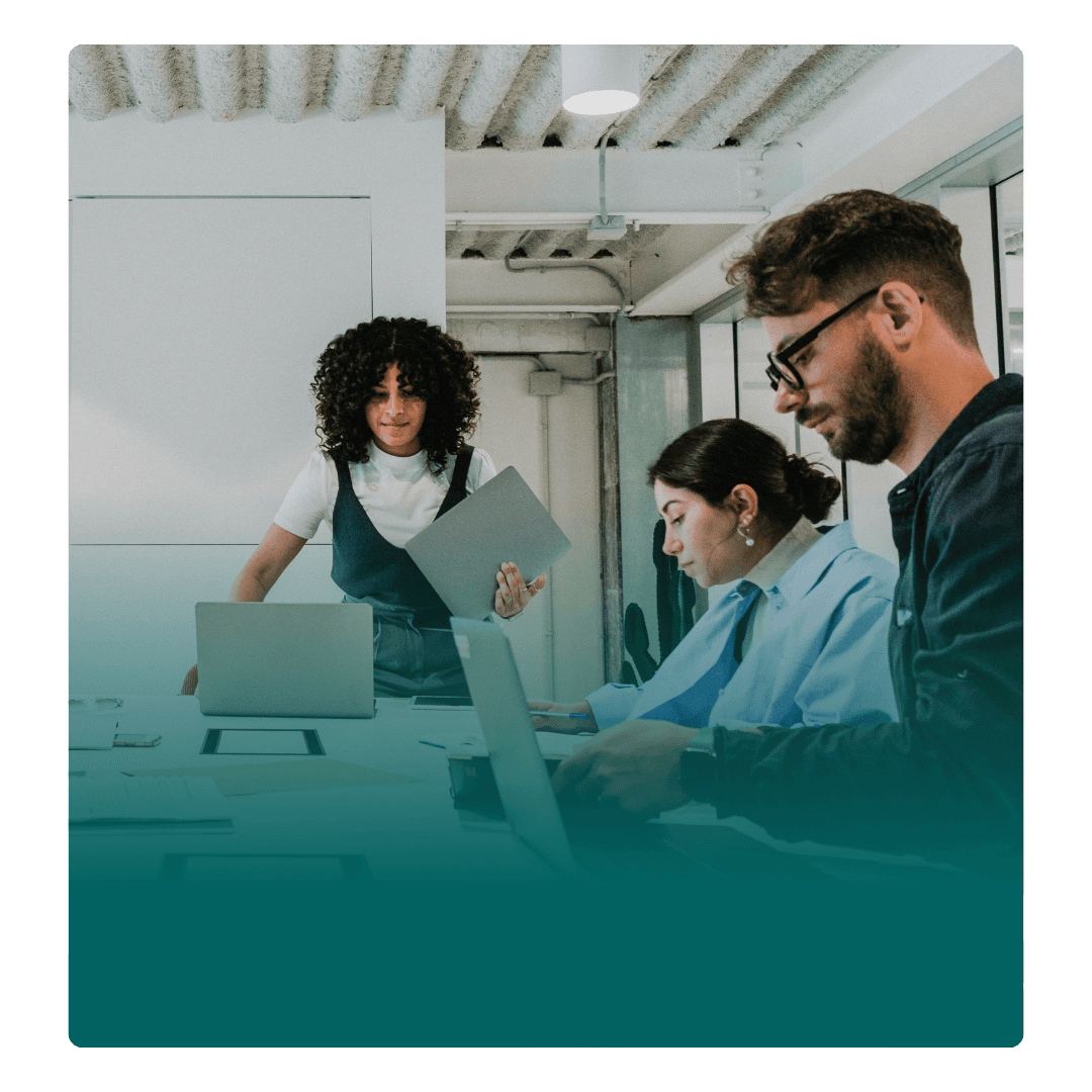 A team collaborating on performance reporting